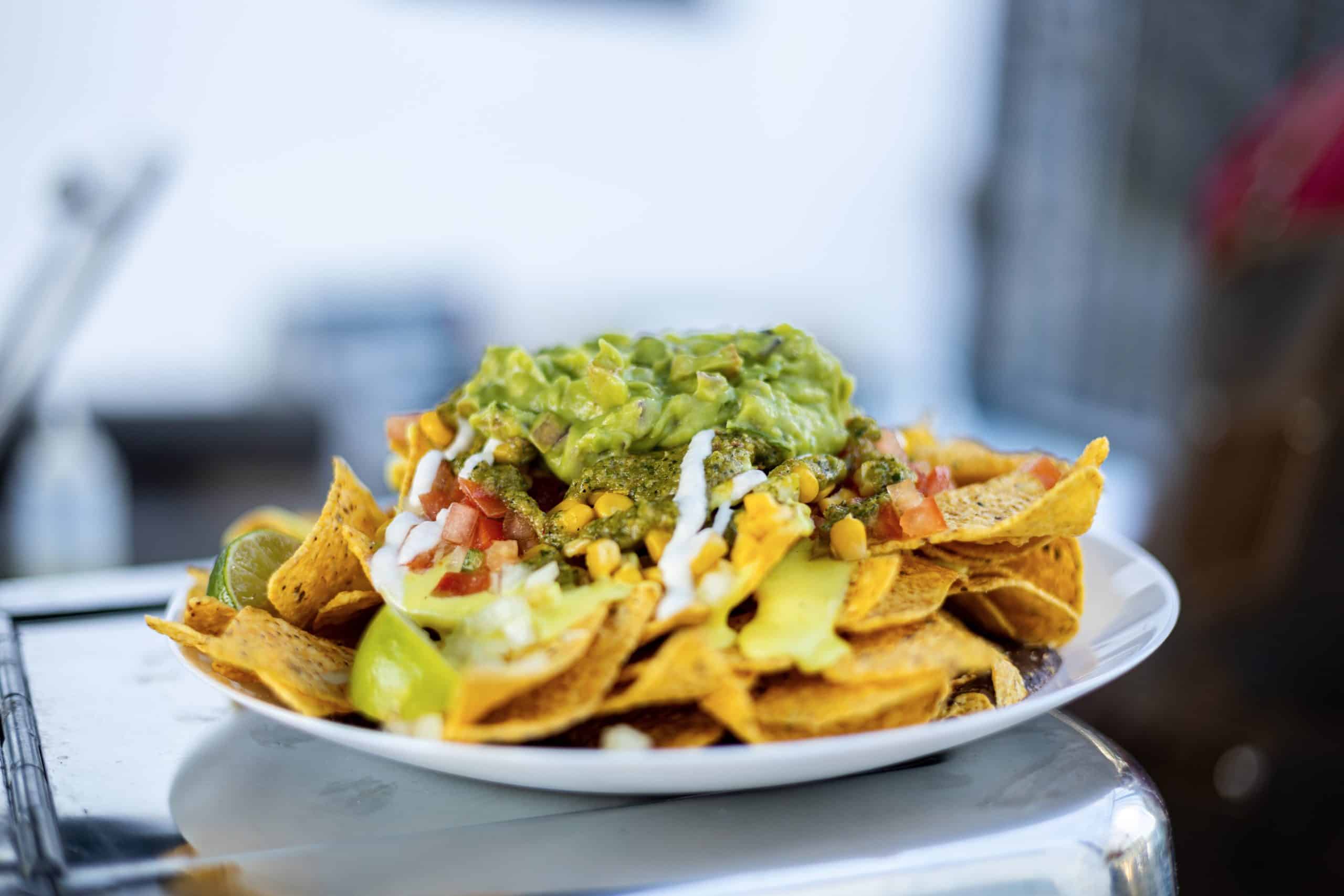 Azorean-Mexican street food nachos with guacamole
