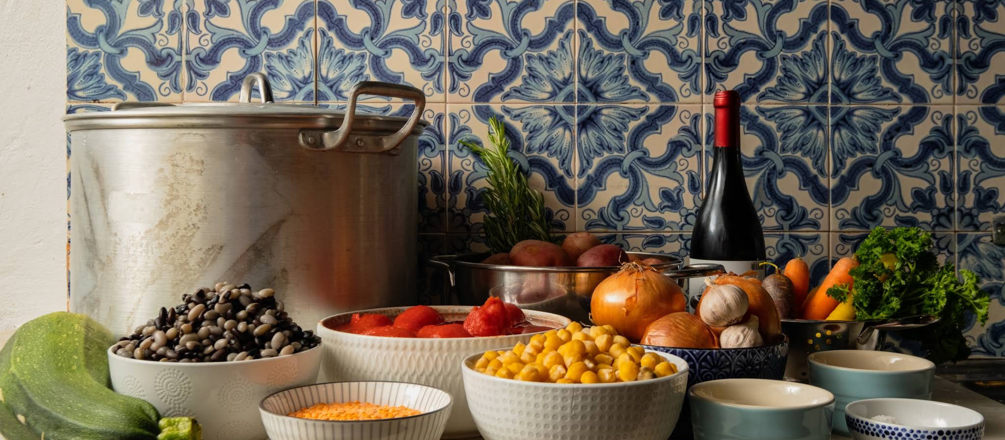 Fresh Azorean produce laid out in the estate kitchen