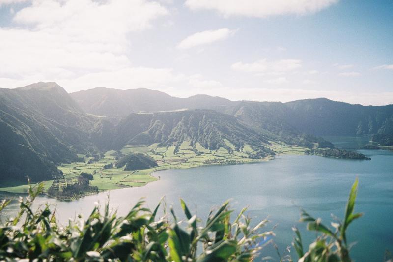The crater lakes of Sete Cidades seen from the rim