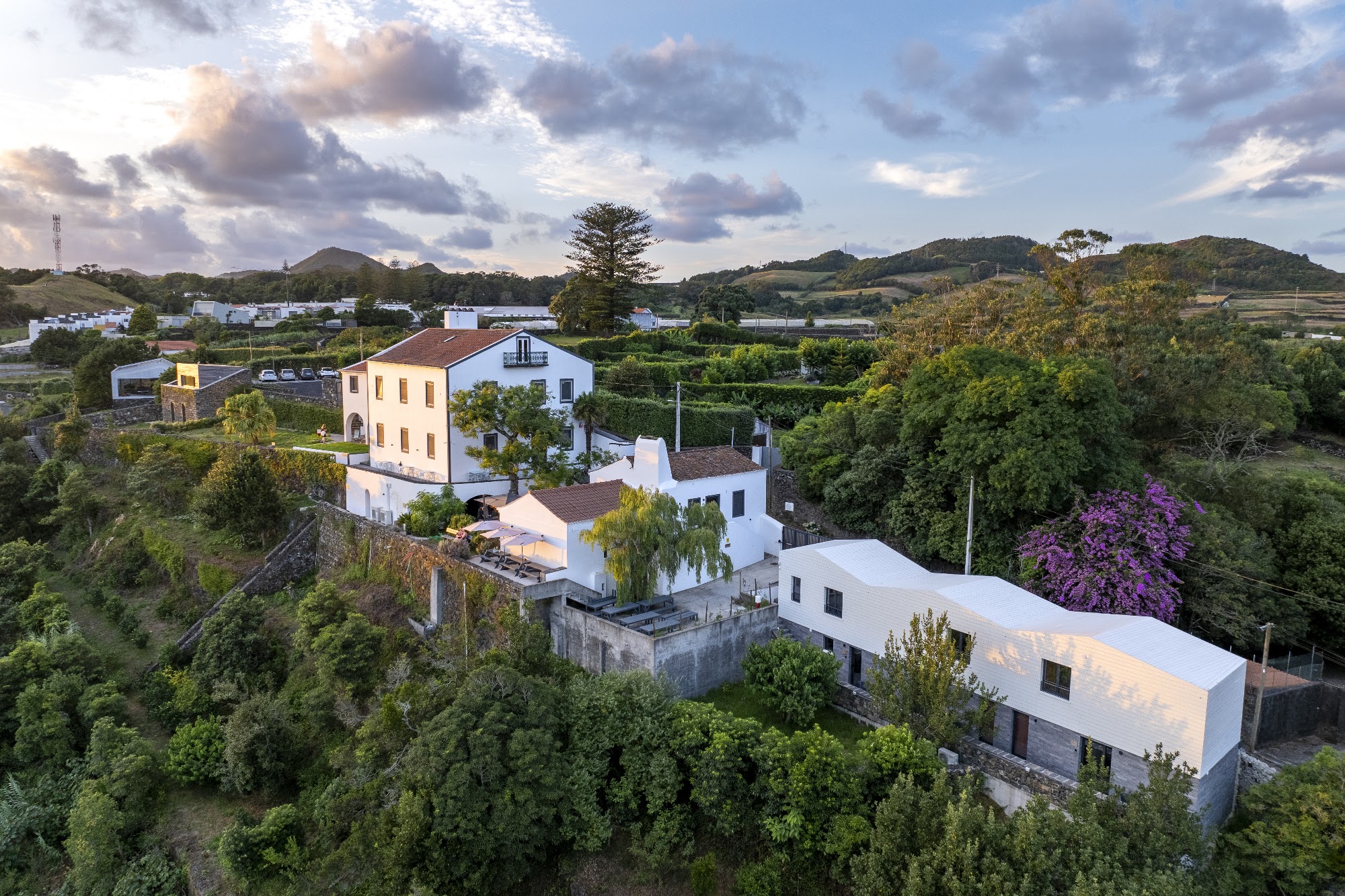 Solar Branco Eco Estate seen from above, among the citrus gardens of São Miguel