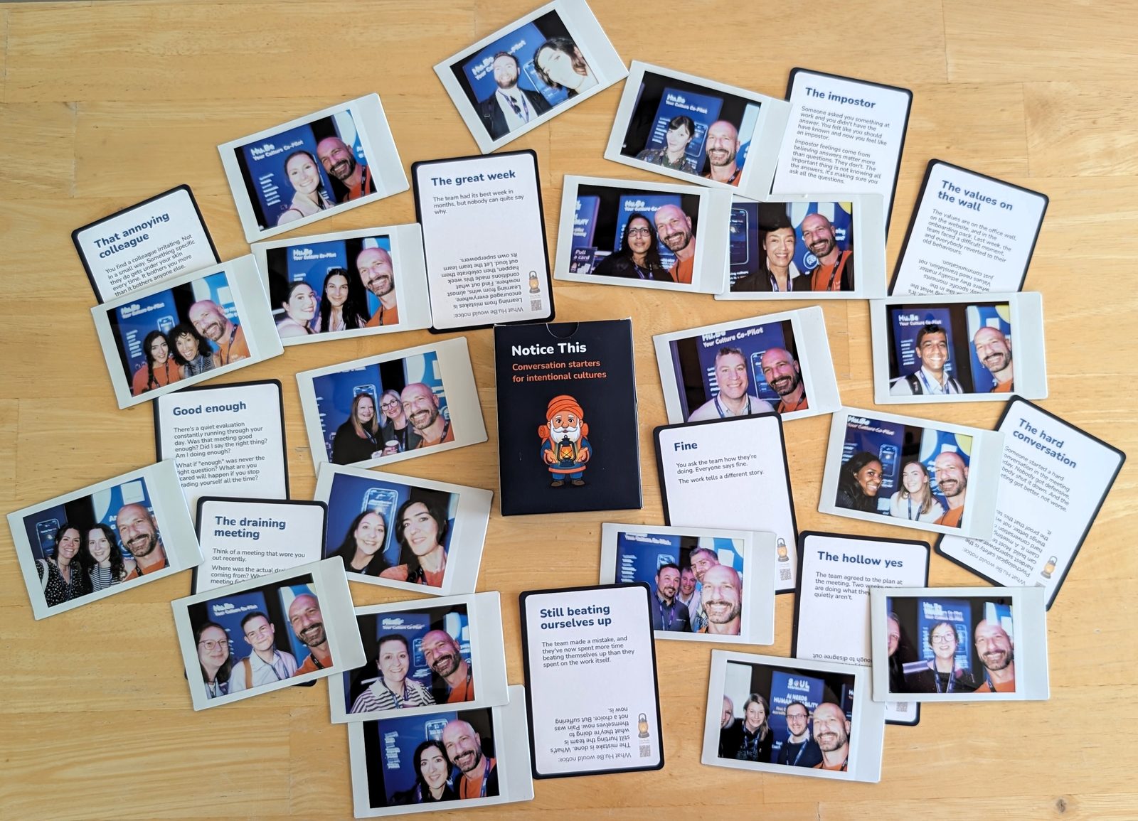 Cards from the deck laid out across a table