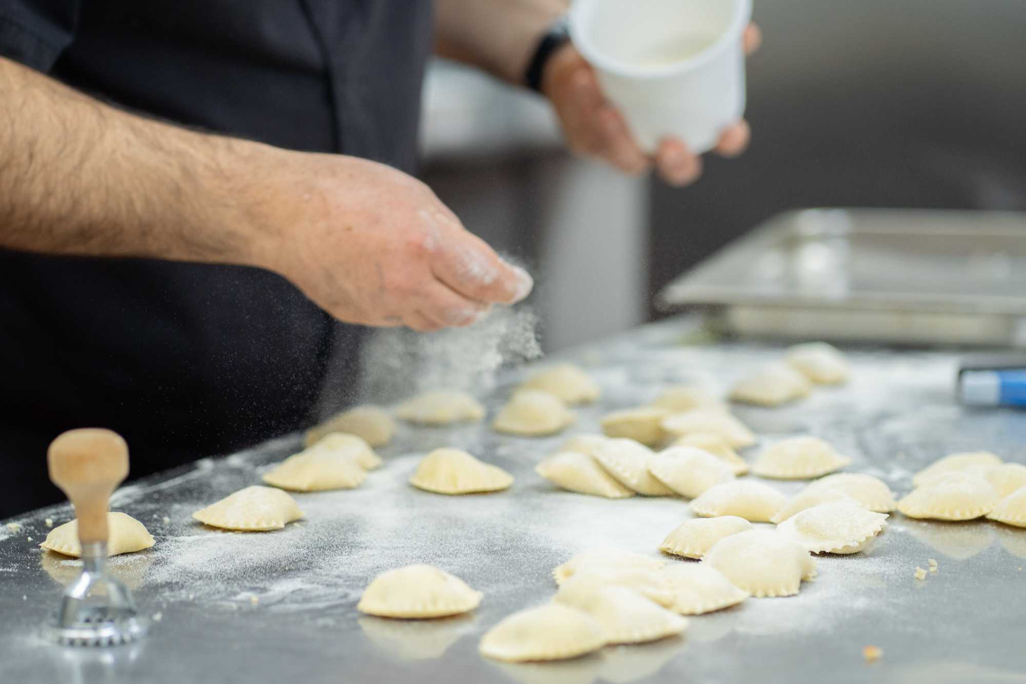 A Sicilian cooking class, fresh pasta being made by hand